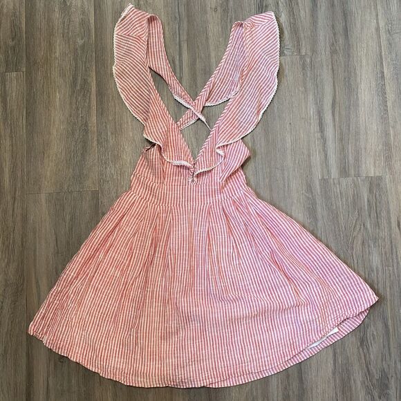 Free People Heartlines Mini‎ Dress Pink Striped Ruffle Backless Cross NWOT XS - Picture 3 of 8